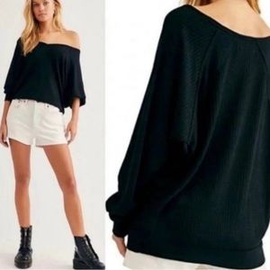Free People Santa Clara Thermal Top Shirt Black Oversized Slouchy Size Small